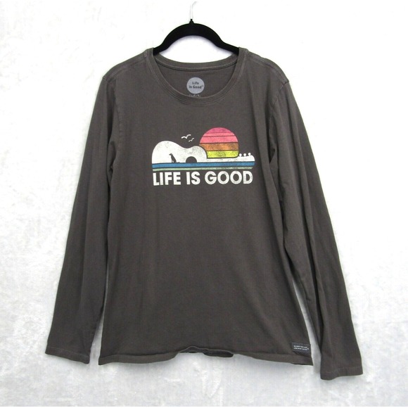 Life Is Good Shirt Crusher Tee Top Large Gray Sunset Guitar Long Sleeve T-Shirt - Picture 1 of 9